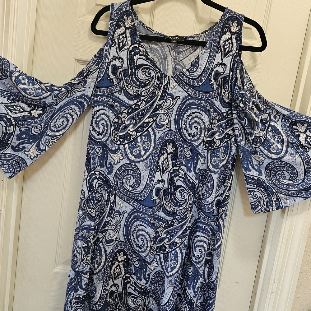 MSK Navy and Light Blue Paisley Dress